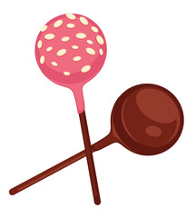 Sweet lollipops covered with chocolate and strawberry caramel