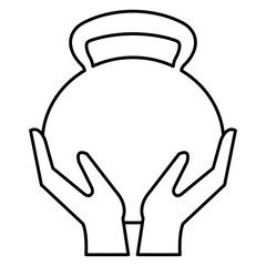 hands with weight lifting device icon