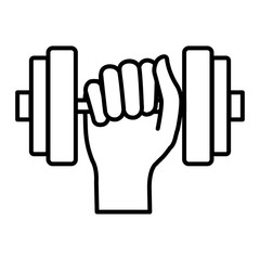 hands with weight lifting device icon