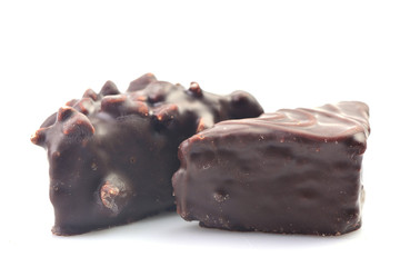 Chocolate candies on a white background