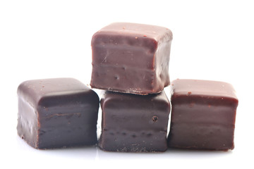 Chocolate candies on a white background