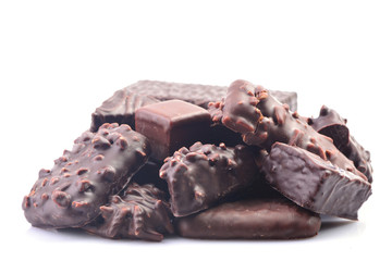 Chocolate candies on a white background