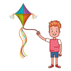 happy little boy flying kite character
