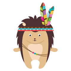 cute and tender Porcupine with feather hat vector illustration design