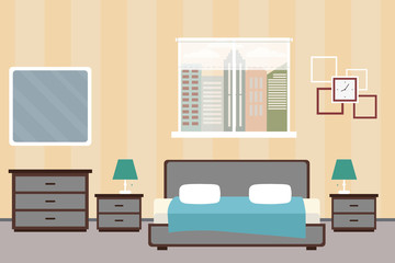 Hotel room or Bedroom Interior flat design.Home furniture