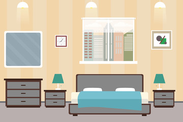 Hotel room or Bedroom Interior flat design.Home furniture