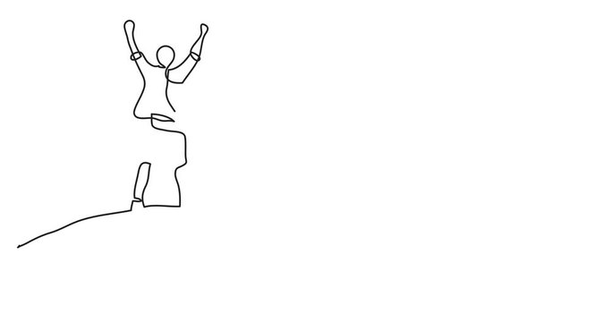 Animation of one line drawing of man on the top of the world