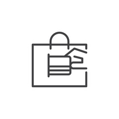 Hand with shopping bag and credit card outline icon. linear style sign for mobile concept and web design. Payment methods simple line vector icon. Symbol, logo illustration.