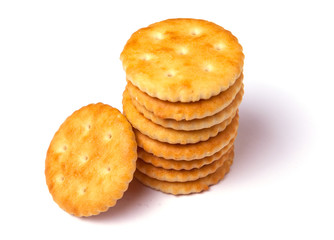 Biscuit cracker stack of yellow round isolated on white background