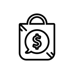 shopping bag with price tag outlined vector icon, outlined symbol of shopping handbag with price tag. Simple, modern flat vector illustration for mobile app, website or desktop app