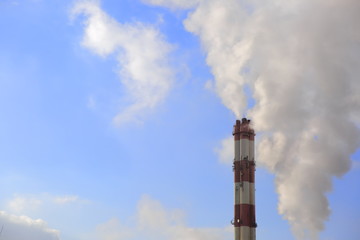 The chimney of the heat and power plant is high and gives a lot of smoke that floats over the...