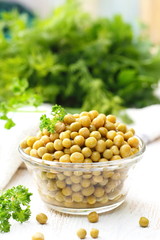 Canned Green Peas in a bowl
