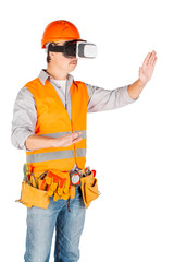 builder in a helmet wearing futuristic vr glasses