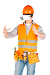 builder in a helmet wearing futuristic vr glasses