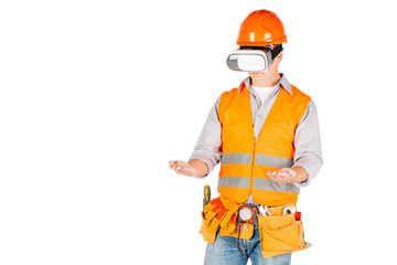 builder in a helmet wearing futuristic vr glasses