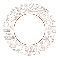 Vector frame with bread. Hand drawn  illustration.