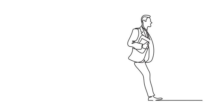 Animation of businessman walking with luggage - single line drawing