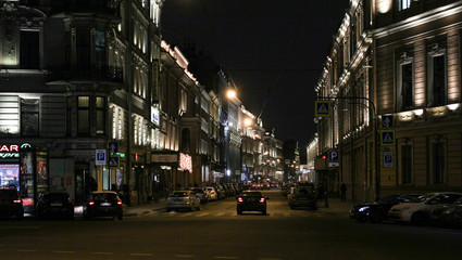 Fototapeta na wymiar Illumination of buildings in Karavannaya street.