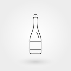 Champagne or wine bottle line icon. Vector outline silhouette. 