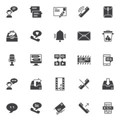 Dialogue vector icons set, modern solid symbol collection, filled style pictogram pack. Signs logo illustration. Set includes icons as user talk, speech bubbles, postcard letter and pen, ringing phone