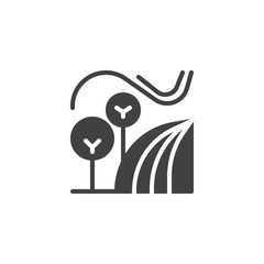 Field and trees vector icon. filled flat sign for mobile concept and web design. Rural landscape simple solid icon. Symbol, logo illustration. Pixel perfect vector graphics