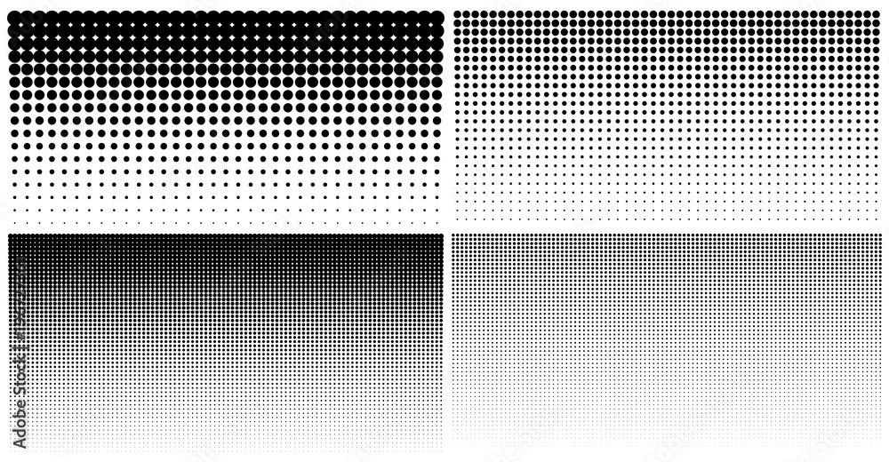 Wall mural set of vertical gradient halftone dots backgrounds, horizontal templates using halftone dots pattern