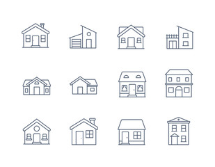 House Line Icon Vector / Home icon / Building  houses - Vector thin line icon - 196727327