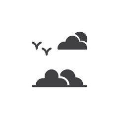Fototapeta na wymiar Birds and clouds vector icon. filled flat sign for mobile concept and web design. Flying birds in the sky simple solid icon. Symbol, logo illustration. Pixel perfect vector graphics