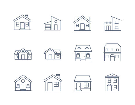 House Line Icon Vector / Home icon / Building  houses - Vector thin line icon