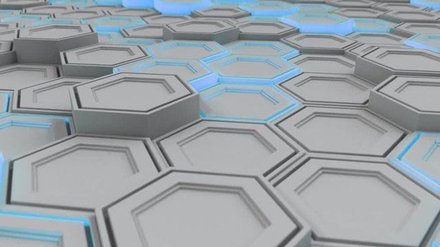 Wall of white hexagons with blue glow