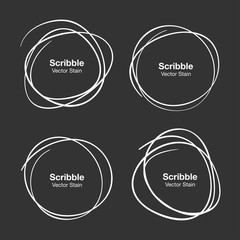 Set of White Hand Drawn Scribble Circles. Vector Illustration
