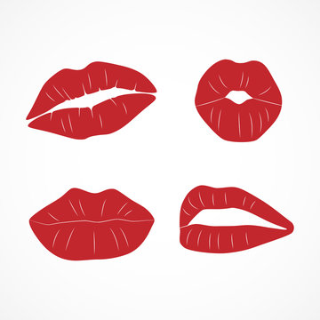 Vector image set female lips lipstick kiss print.