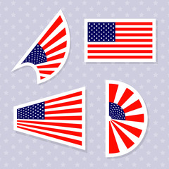 Set of stylish american flags. Vector illustration. 