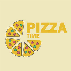 Pizza Vector Illustration in Line Art Flat Style Design Funny image