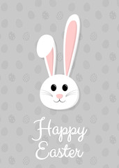 Easter - beautiful poster with greeting and happy bunny on background with decorative eggs. Vector.