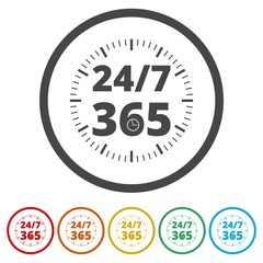 Open 24/7 - 365, 24/7 365, 24/7 365 sign, 6 Colors Included