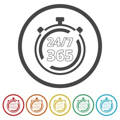 Open 24/7 - 365, 24/7 365, 24/7 365 sign, 6 Colors Included