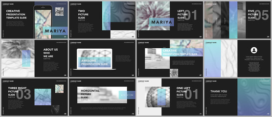 Minimal presentations, portfolio templates. Blue elements on a white background. Brochure cover vector design. Presentation slides for flyer, leaflet, brochure, report, marketing, advertising, banner
