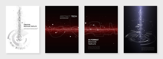 Minimal brochure templates. Abstract digital texture on dark background. Technology sci-fi concept, abstract vector design. Templates for flyer, leaflet, brochure, report, presentation, advertising. © xenia_design