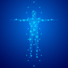 Abstract human body with molecules DNA.