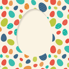 Template of Easter poster with multicolored eggs. Vector.