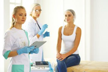 Fototapeta premium woman getting injection. beauty injections and cosmetology