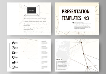 Set of business templates for presentation slides. Easy editable abstract vector layouts in flat design. Technology, science, medical concept, dots and lines, cybernetic digital style. Lines plexus.
