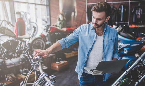 Man in motorcycle shop