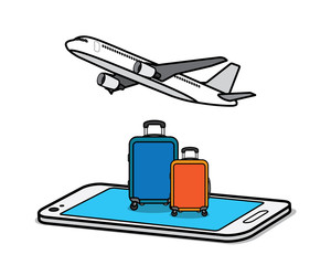 traveling with smart phone cartoon design illustration.cartoon design style, designed for illustration