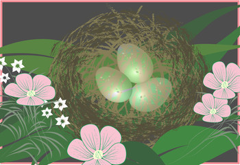 vector decorative nest with eggs..