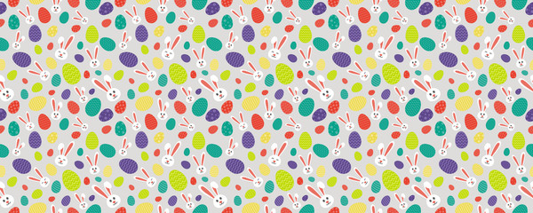 Fototapeta na wymiar Wrapping paper with bunnies and eggs - Easter design. Vector.