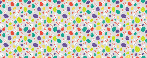 Wrapping paper with bunnies and eggs - Easter design. Vector.