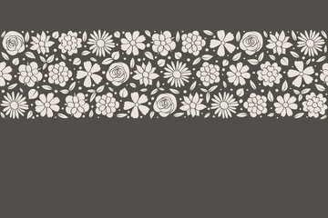 Beautiful frame made of hand drawn flowers and copyspace. Vector.