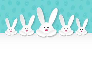 Template of Easter banner with cute bunny and egg texture. Vector.